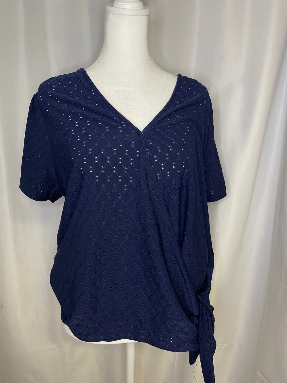 Michael Kors Navy Eyelet Side-Tie V-Neck Blouse